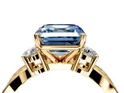 3 Stone Engagement Ring Setting for Fancy Blue Asscher Cut Center with Pave Twist Band and Prong Head in Yellow Gold