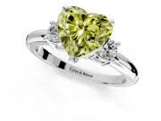 3 Stone Engagement Ring Setting for Fancy Yellow Heart-Shaped Center with Wide Plain Band and Prong Head in Sterling Silver