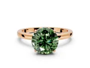 Solitaire Engagement Ring Setting for Fancy Green Round Cut Center with Fine Wire Band and Prong Head in Rose Gold