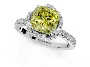 Halo Engagement Ring Setting for Fancy Yellow Cushion Cut Center with Openwork Halo, Pave Band and Prong Head in Sterling Silver