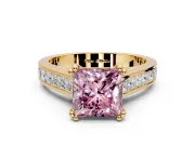 Solitaire Engagement Ring Setting for Fancy Pink Princess Cut Center with Channel Band and Double Claw Prong Head in Yellow Gold