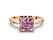 Solitaire Engagement Ring Setting for Fancy Pink Princess Cut Center with Reverse Tapered Band and Prong Head in Rose Gold