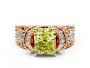 Pave Engagement Ring Setting for Fancy Yellow Radiant Cut Center with Curved Accent Rows, Openwork and Prong Head in Rose Gold