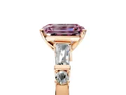 Bar-Set Engagement Ring Setting for Fancy Pink Emerald Cut Center with Tapered Baguette Accents and Prong Head in Rose Gold