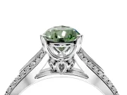 Solitaire Engagement Ring Setting for Fancy Green Pear-Shaped Center with Pave Rail Split Shank and Prong Head in White Gold