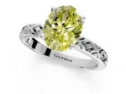 Solitaire Engagement Ring Setting for Fancy Yellow Oval Center with Milgrain X Pattern Band and Prong Head in Sterling Silver