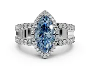 Halo Engagement Ring Setting for Fancy Blue Marquise Center with Wide-Open Pave Split Shank and Prong Head in Sterling Silver