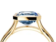Solitaire Engagement Ring Setting for Fancy Blue Asscher Cut Center with V Split Shank and Bezel Head in Yellow Gold