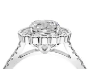 Milgrain Floral Halo Engagement Ring Setting for Cushion Cut Center with Pave Band and Prong Head in White Gold