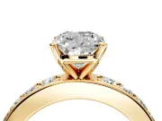 Solitaire Engagement Ring Setting for Cushion Cut Center with Channel-Set Accents and Prong Head in Yellow Gold