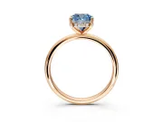 Hidden Halo Engagement Ring Setting for Fancy Blue Cushion Cut Center with Thin Round-Wire Band and Prong Head in Rose Gold