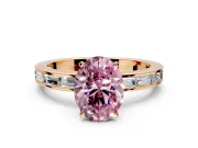 Solitaire Engagement Ring Setting for Fancy Pink Oval Center with Channel Baguette Band and Prong Head in Rose Gold