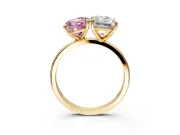 Fancy Pink Cushion Cut and Emerald Cut Lab-Grown Diamond Toi et Moi Engagement Ring with Prong-Set Stones in Yellow Gold