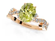 Solitaire Engagement Ring Setting for Fancy Yellow Oval Center with Bar-Station Pave Twist and Prong Head in Rose Gold