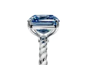 Solitaire Engagement Ring Setting for Fancy Blue Asscher Cut Center with Plain Twisted Rope Band and Prong Head in White Gold