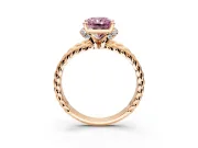 Halo Engagement Ring Setting for Fancy Pink Radiant Cut Center with Rope Twist Split Shank and Prong Head in Rose Gold