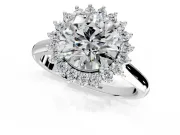 Starburst Halo Engagement Ring Setting for Round Cut Center with Thin Round-Wire Band and Prong Head in Platinum