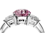 3 Stone Engagement Ring Setting for Fancy Pink Round Cut Center with Matching Side Accents and Prong Head in Platinum