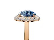 Halo Engagement Ring Setting for Fancy Blue Round Cut Center with Plain Tapered Band and Prong Head in Rose Gold