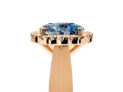 Halo Engagement Ring Setting for Fancy Blue Oval Center with Square Band and Prong Head in Rose Gold
