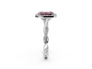 Halo Engagement Ring Setting for Fancy Pink Emerald Cut Center with Twist Band and Prong Head in Sterling Silver