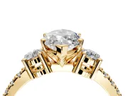 3 Stone Engagement Ring Setting for Marquise Center with Round Cut Side Accents and Prong Head in Yellow Gold