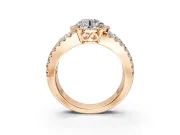 Halo Engagement Ring Setting for Round Cut Center with Wide-Open Pave Split Shank and Prong Head in Rose Gold