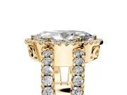Halo Engagement Ring Setting for Marquise Center with Wide-Open Pave Split Shank and Prong Head in Yellow Gold