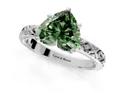 Solitaire Engagement Ring Setting for Fancy Green Heart-Shaped Center with Milgrain X Pattern Band and Prong Head in Platinum