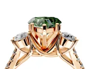 3 Stone Engagement Ring Setting for Fancy Green Heart-Shaped Center with Crossover Basket, Pave Band and Prong Head in Rose Gold