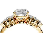 Cluster Engagement Ring Setting for Cushion Cut Center with 2-Row Shoulder Clusters and Prong Head in Yellow Gold