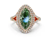 Double Halo Engagement Ring Setting for Fancy Green Marquise Center with Narrow Pave Split Shank and Prong Head in Rose Gold
