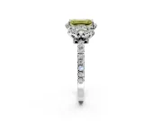Halo Engagement Ring Setting for Fancy Yellow Emerald Cut Center with Openwork Halo, Pave Band and Prong Head in Sterling Silver