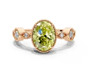 Vintage Station Engagement Ring Setting for Fancy Yellow Oval Center with Accents and Prong Head in Rose Gold