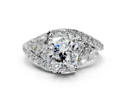 Halo Engagement Ring Setting for Cushion Cut Center with Marquise and Pave Bypass Band and Prong Head in Sterling Silver