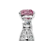 3 Stone Engagement Ring Setting for Fancy Pink Cushion Cut Center with Pave Twist Band and Prong Head in Sterling Silver