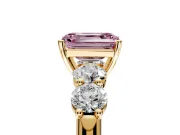 5 Stone Engagement Ring Setting for Fancy Pink Emerald Cut Center with Graduated Accents and Prong Head in Yellow Gold