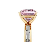 Solitaire Engagement Ring Setting for Fancy Pink Princess Cut Center with Channel Baguette Band and Prong Head in Yellow Gold