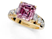 Solitaire Engagement Ring Setting for Fancy Pink Asscher Cut Center with Graduated Shared Prongs and Prong Head in Yellow Gold