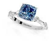Solitaire Engagement Ring Setting for Fancy Blue Cushion Cut Center with Bezel Station Band and Prong Head in Platinum