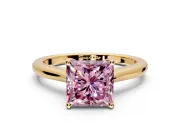 Solitaire Engagement Ring Setting for Fancy Pink Princess Cut Center with Narrow Cathedral Band and Prong Head in Yellow Gold