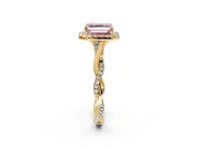 Halo Engagement Ring Setting for Fancy Pink Asscher Cut Center with Twist Band and Prong Head in Yellow Gold