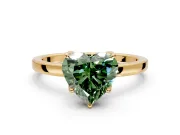 Solitaire Engagement Ring Setting for Fancy Green Heart-Shaped Center with Thin Rounded Plain Band and Prong Head in Yellow Gold