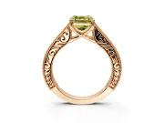 Solitaire Engagement Ring Setting for Fancy Yellow Asscher Cut Center with Engraved Pave Band and Prong Head in Rose Gold