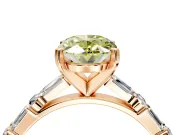 Baguette Engagement Ring Setting for Fancy Yellow Oval Center with Alternating Bar-Set Band and Prong Head in Rose Gold