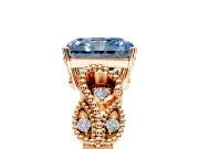 Leaf Engagement Ring Setting for Fancy Blue Radiant Cut Center with Milgrain Accent Band and Prong Head in Rose Gold