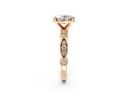 Solitaire Engagement Ring Setting for Oval Center with Milgrain Bezel Accents and Prong Head in Rose Gold