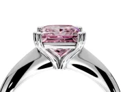 Solitaire Engagement Ring Setting for Fancy Pink Princess Cut Center with Reverse Tapered Band and Prong Head in Platinum