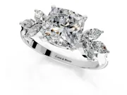 Floral Cluster Engagement Ring Setting for Cushion Cut Center with Marquise Accents and Prong Head in Platinum