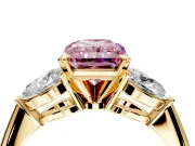 3 Stone Engagement Ring Setting for Fancy Pink Radiant Cut Center with Large Pear-Shaped Accents and Prong Head in Yellow Gold